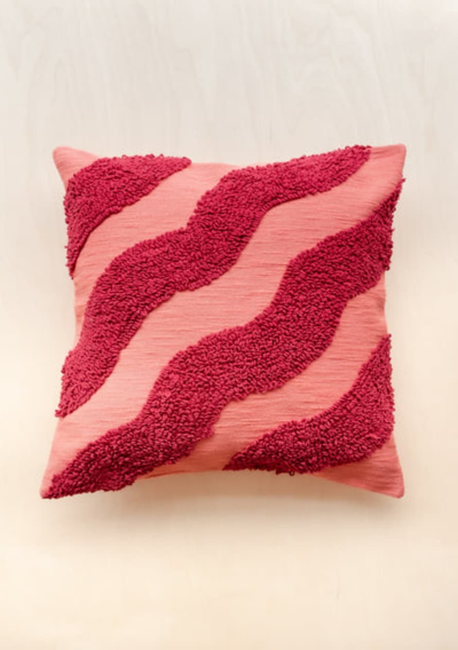 Tartan Blanket co Textured Wave Cushion - Magenta