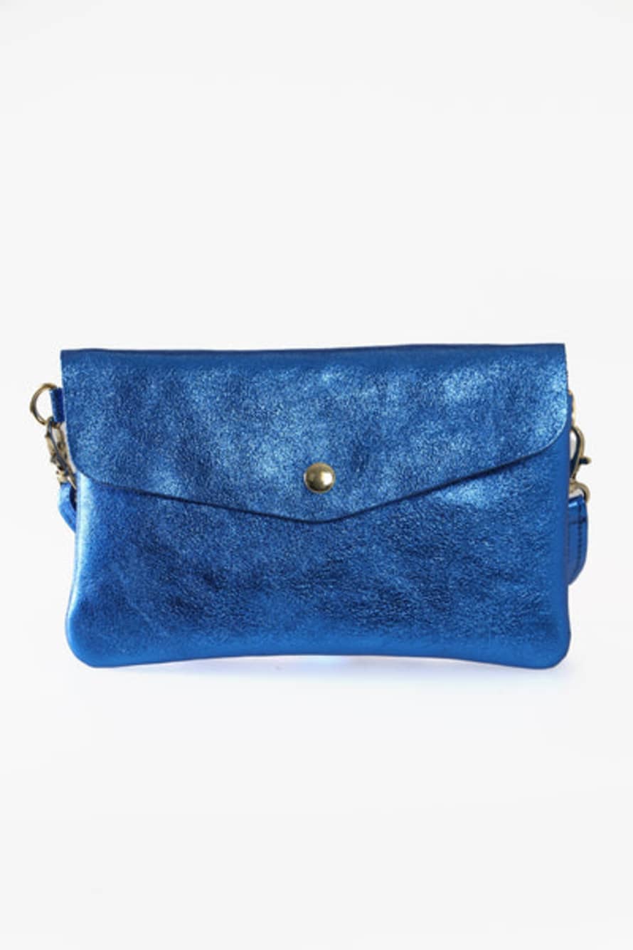 MSH Leather Envelope Clutch - Metallic Blue