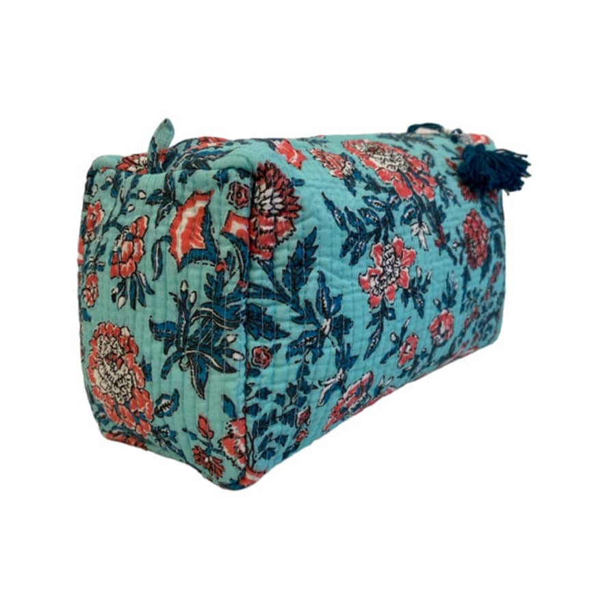 Behotribe  &  Nekewlam Cosmetic Wash Bag Cotton Turquoise Floral