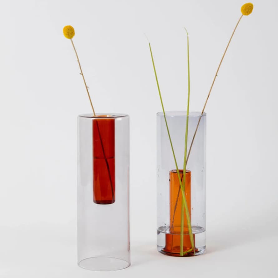 Block Design 13300454 Reversible Glass Vase Large In Grey/orange
