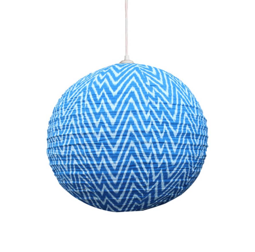 Curiouser and Curiouser Small 60cm Round Blue Zig Zag Cotton Pendant Lampshade