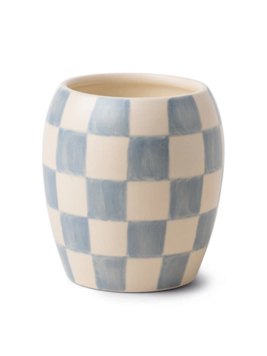 Paddywax Checkmate Checkered Porcelain Candle 311g - Light Blue - Cotton & Teak