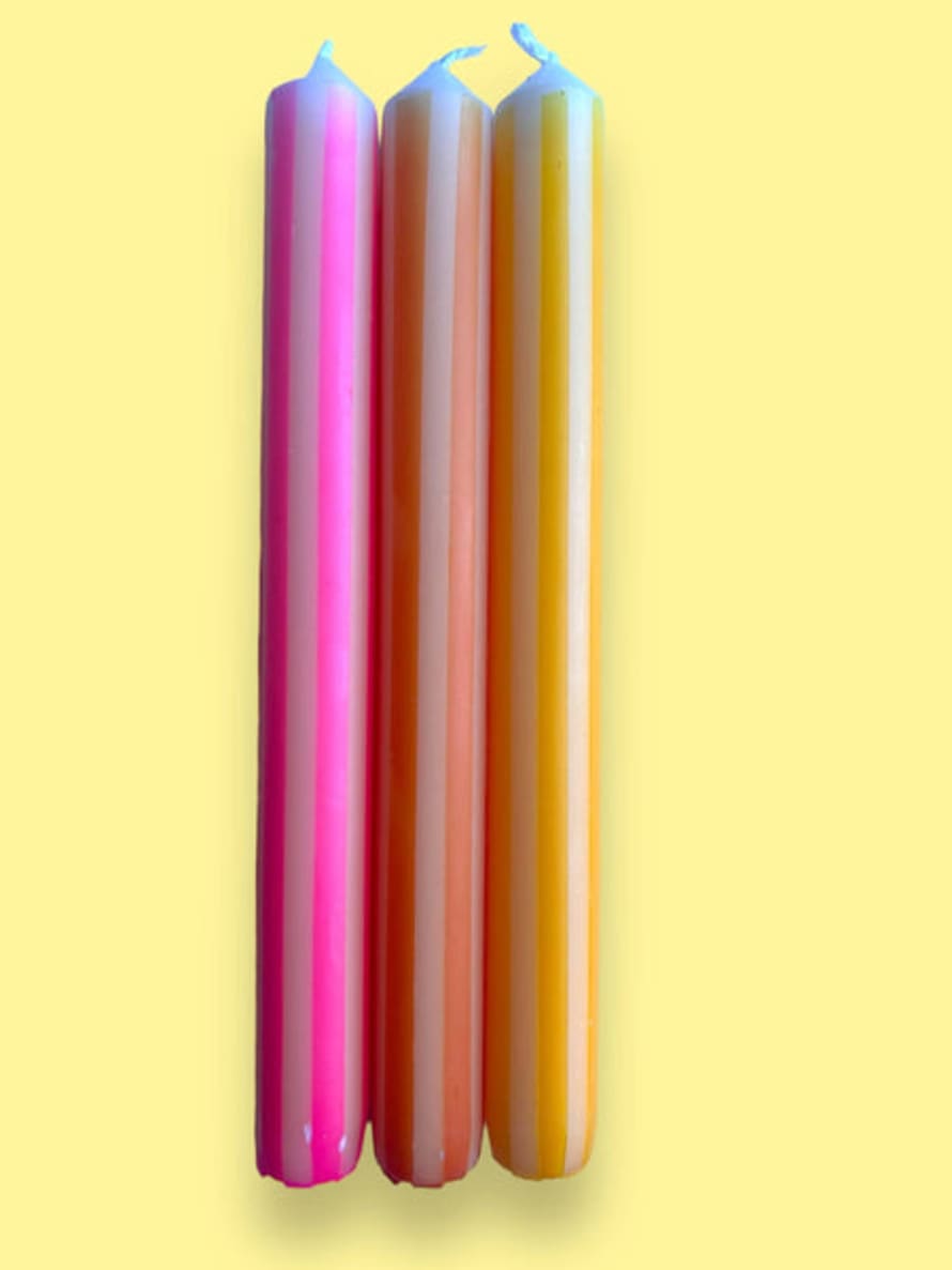 The Colour Emporium Yellow Pinstripes Dip Dye Dinner Candles Trio