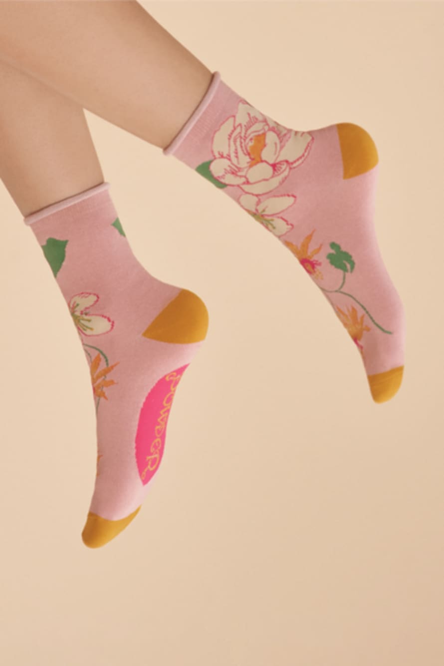 Powder Soc651 Tropical Flora Ankle Socks - Petal