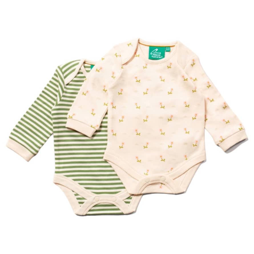 Little Green Radicals Baby Bodysuit Set Of 2 Pack Organic Cotton Pink Flowers