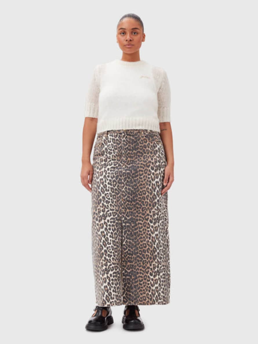 Ganni Leopard Denim Maxi Skirt