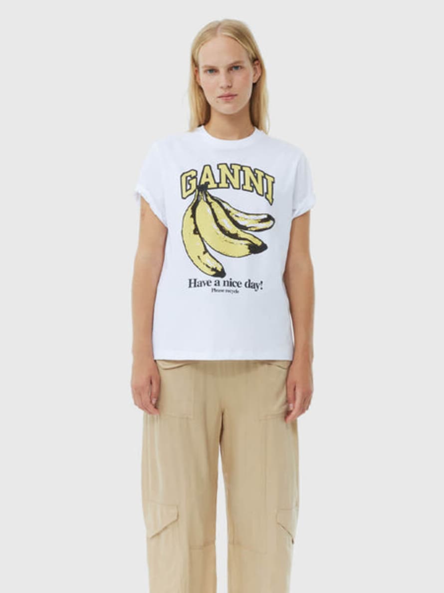 Ganni White Relaxed Banana T-Shirt