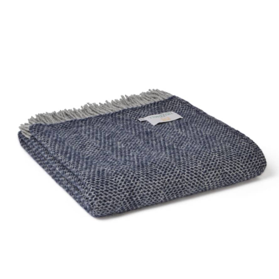 Tweedmill Extra Large Navy & Grey Pure New Wool Beehive Throw 