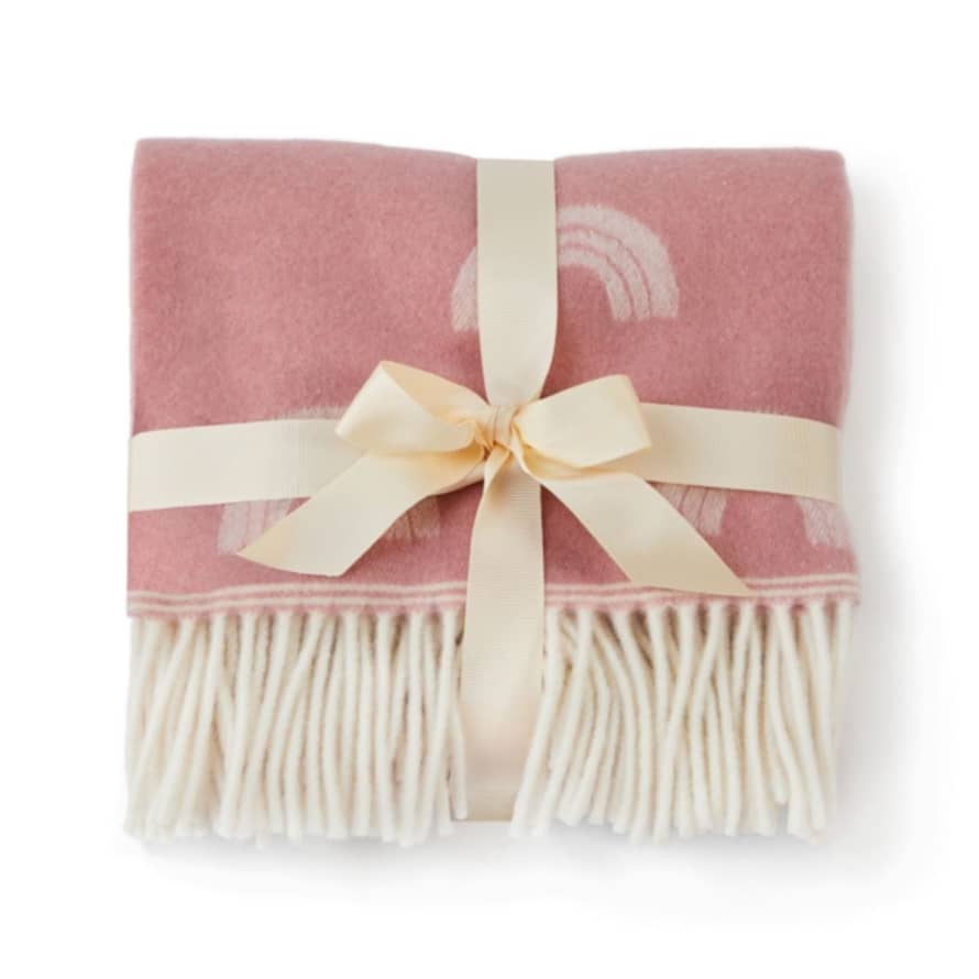 Tweedmill Textiles Pink Merino Lambswool Baby Blanket with Rainbow Design