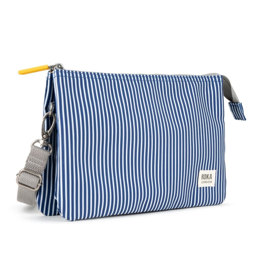 ROKA Roka London Cross Body Shoulder Bag Carnaby Xl Recycled Repurposed Sustainable Canvas In Hickory Stripe