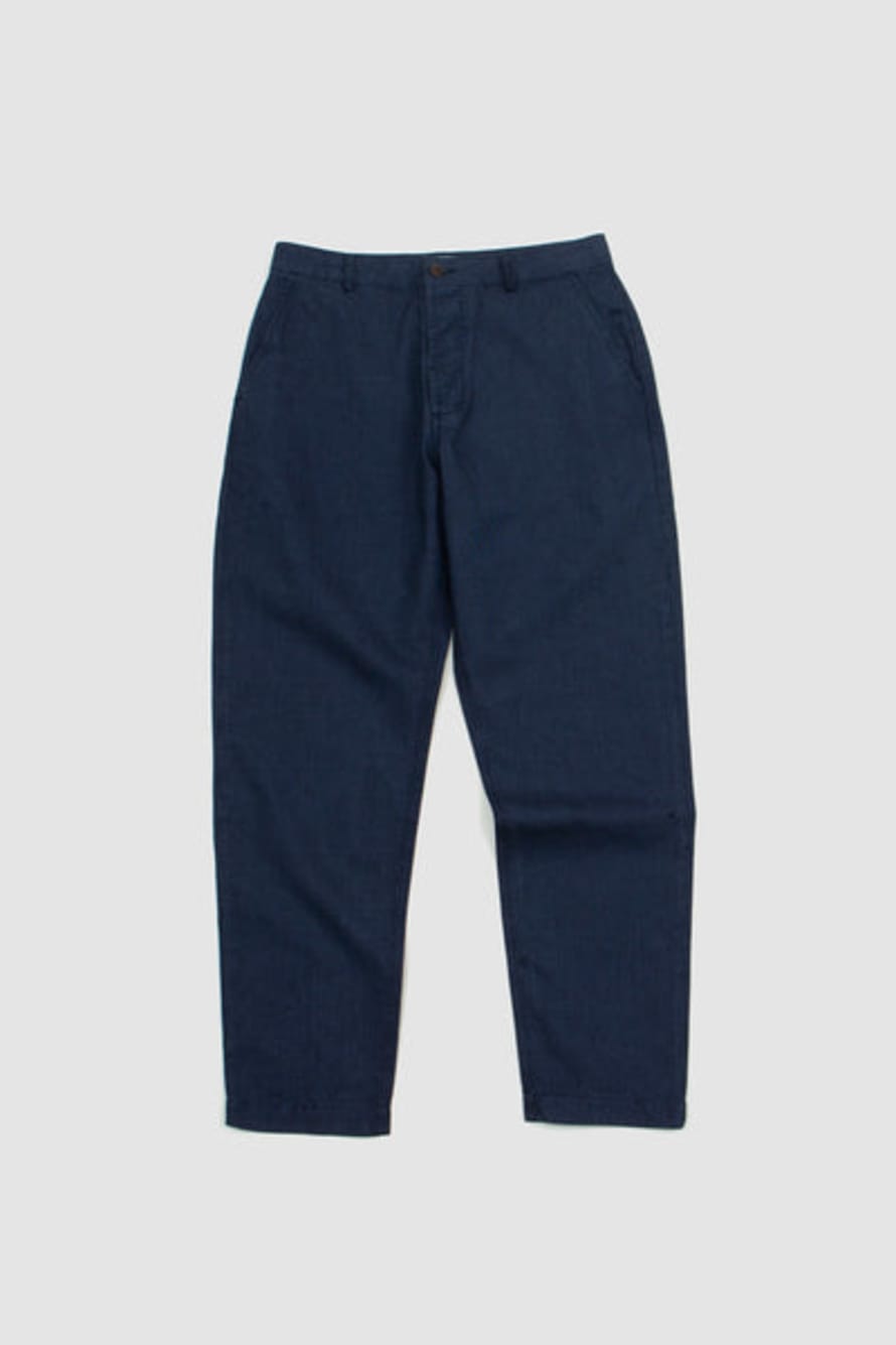 Universal Works Military Chino Navy Linen Mix Puppytooth