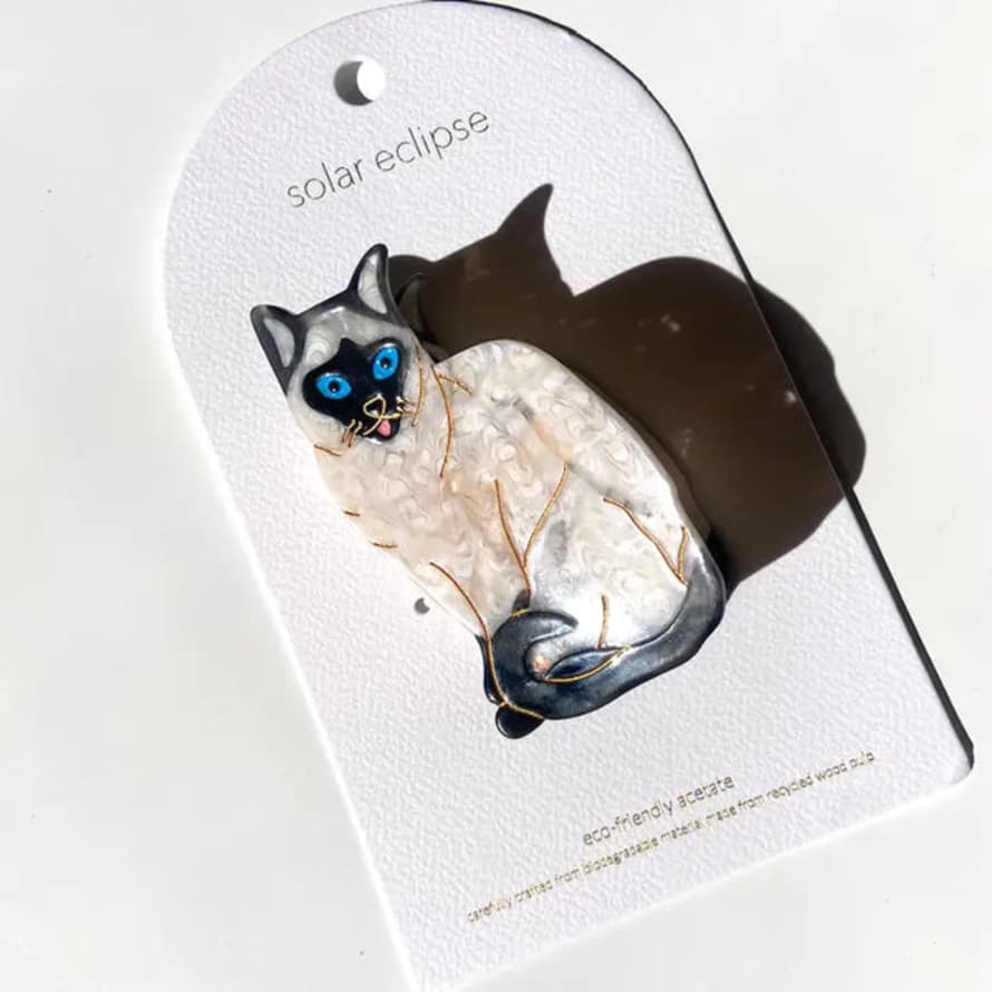 SOLAR ECLIPSE Hand-painted Siamese Cat Claw Hair Clip