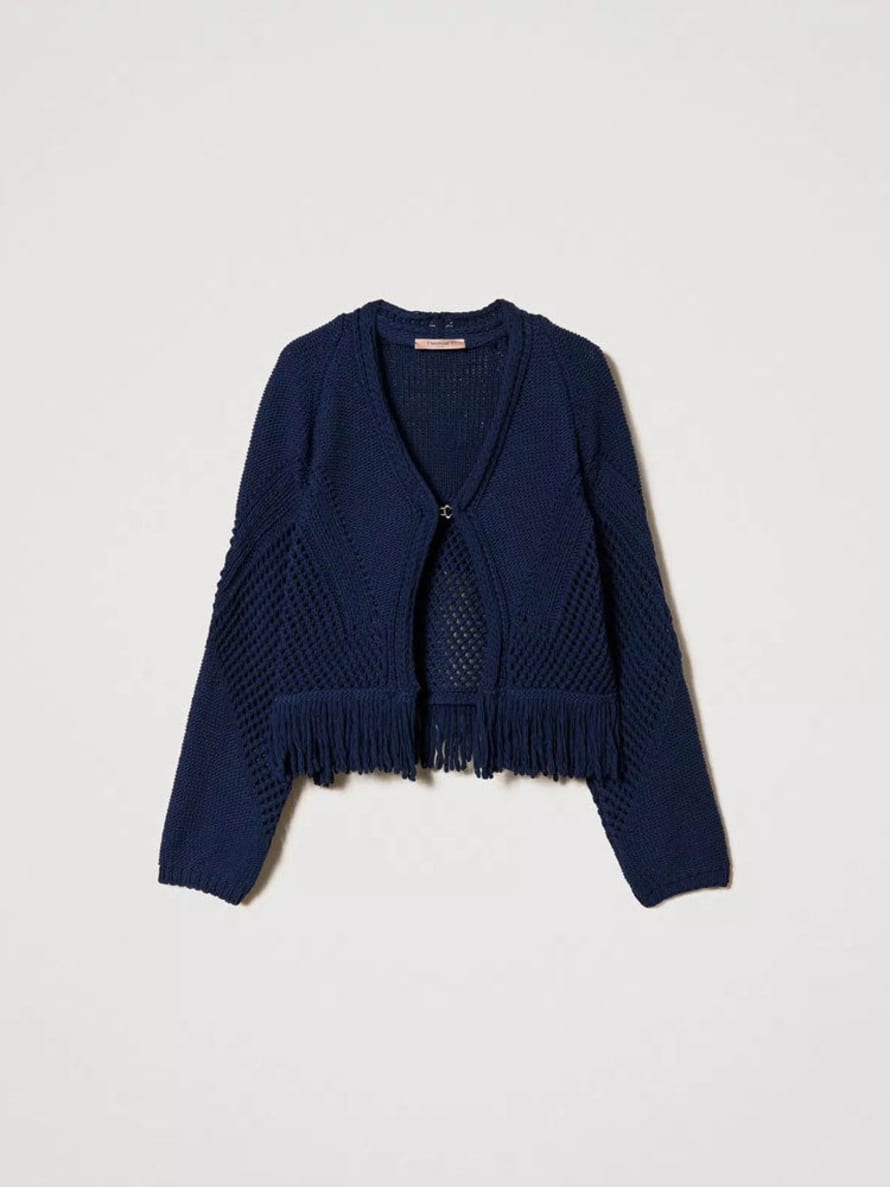 Twinset  Cardigan With Fringes Midnight Blue