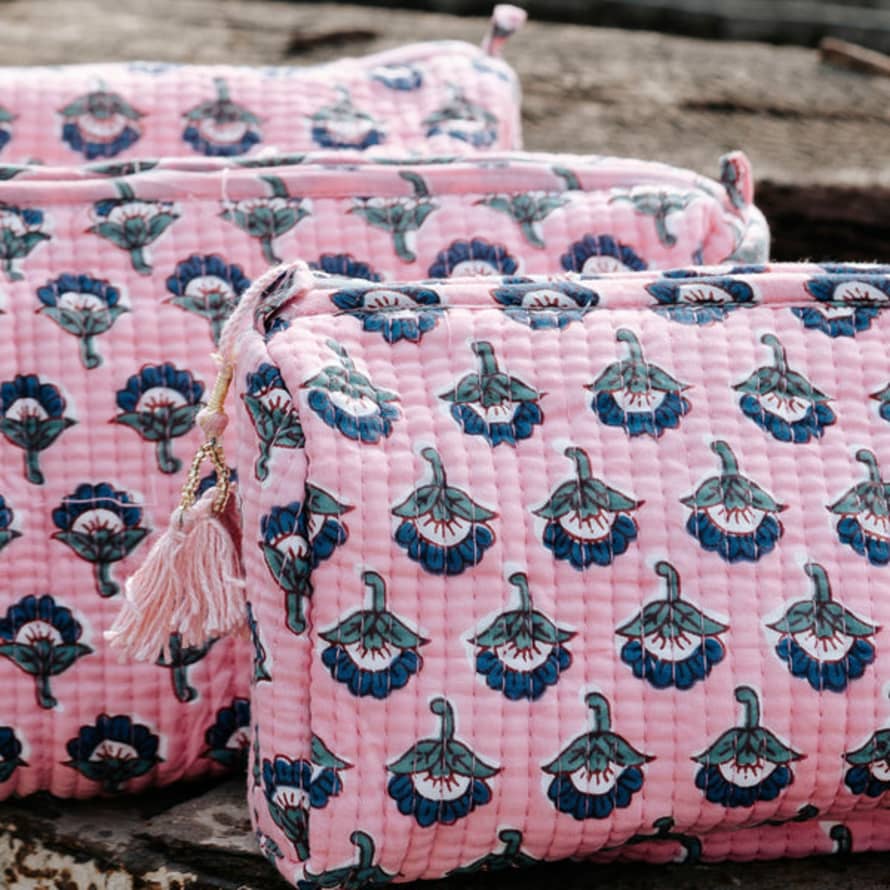 Bless Stories Small Block Printed Cotton Zip Bags I Pink Purple