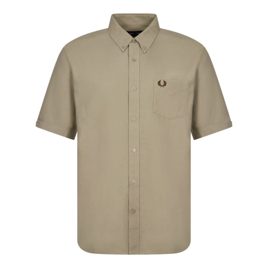 Fred Perry Short Sleeved Oxford Shirt - Warm Grey