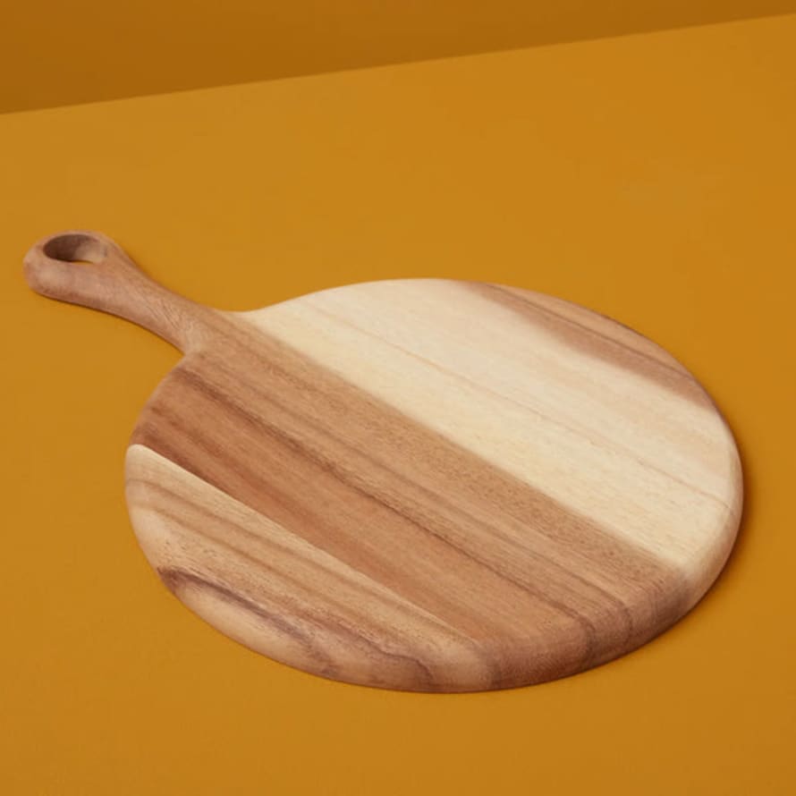TUSKcollection Acacia Round Board With Short Handle Small