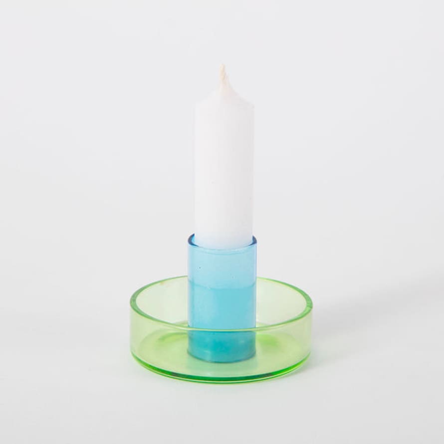 Block Design - Duo Tone Glass Candle Holder- Green / Blue