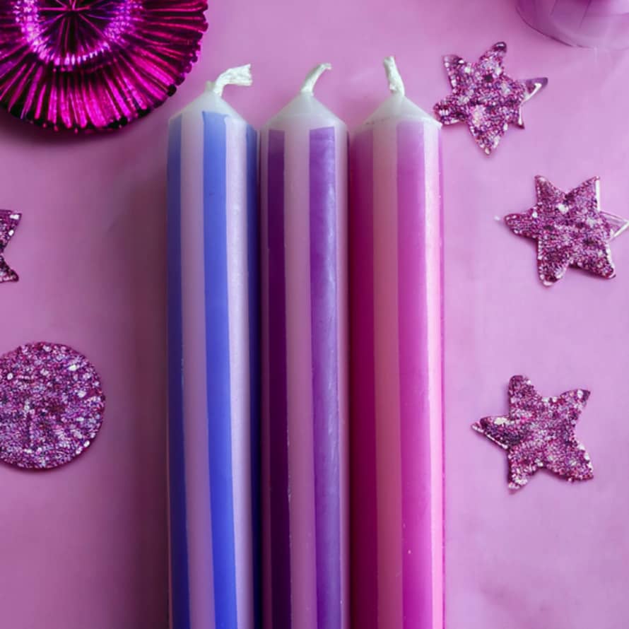 The Colour Emporium Purple Pinstripe Dinner Candles