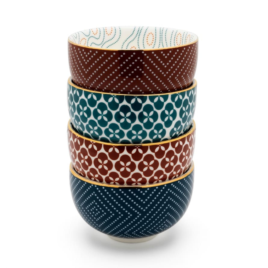 Bredemeijer Holland Tea Bredemeijer Tea Cups Pucheng Design In Porcelain In A Set Of 4 In Petrol & Brick