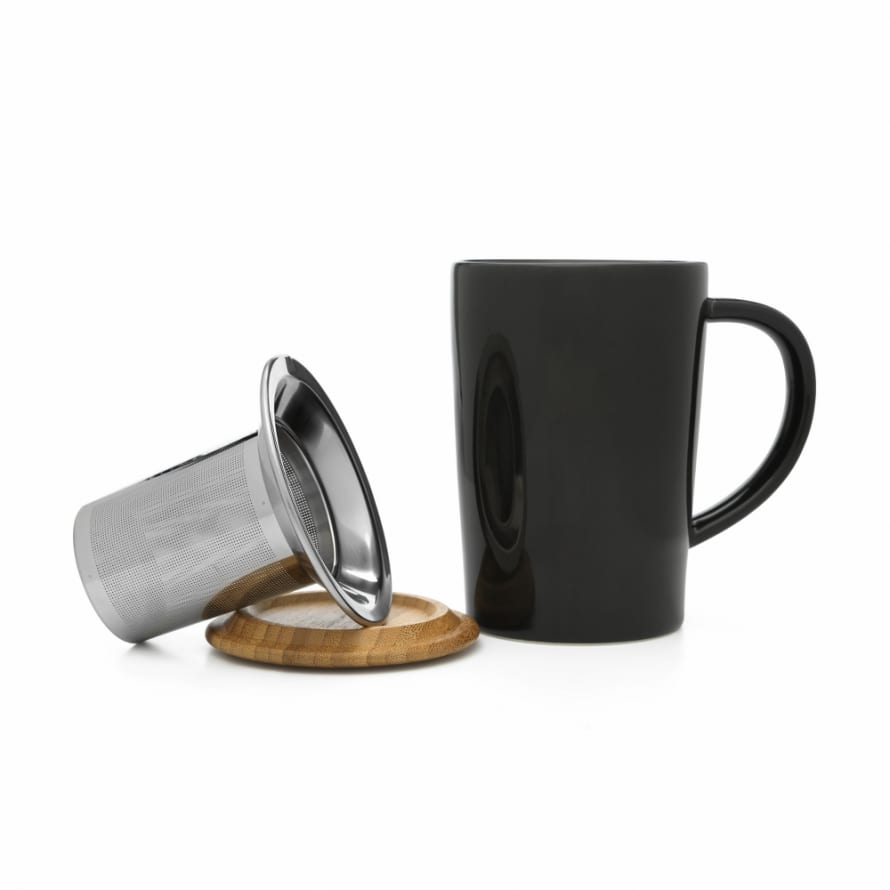 Bredemeijer Holland Tea Bredemeijer Tea Mug 400ml In Black With Stainless Steel Filter & Bamboo Lid