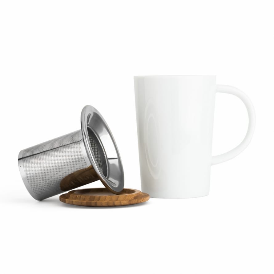 Bredemeijer Holland Tea Bredemeijer Tea Mug 400ml In White With Stainless Steel Filter & Bamboo Lid