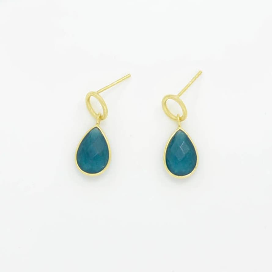 Schmuckoo Circle Post Neon Blue Jade Gold Plated Earrings