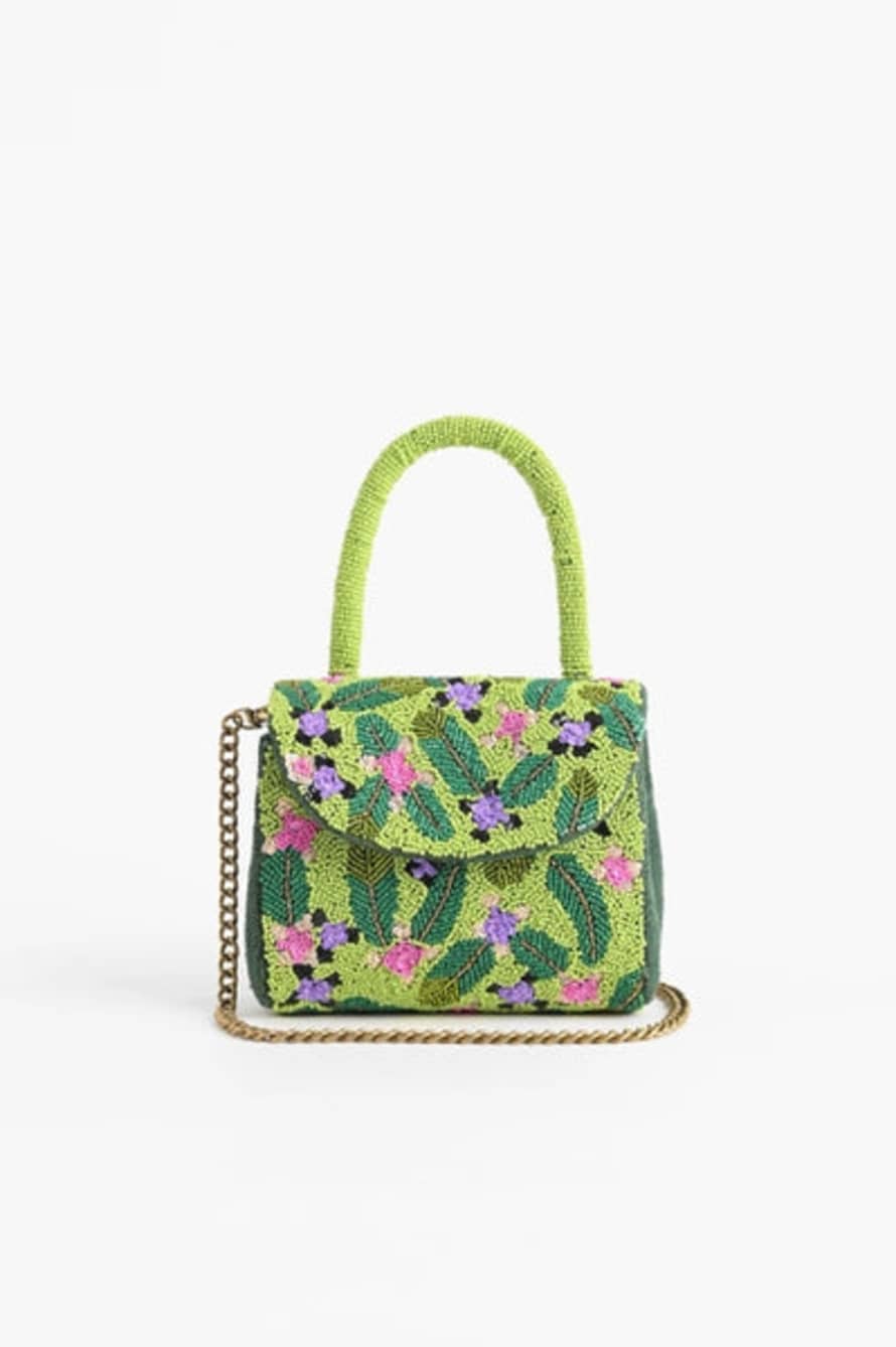 America & Beyond Green Floral Embroidered Bag