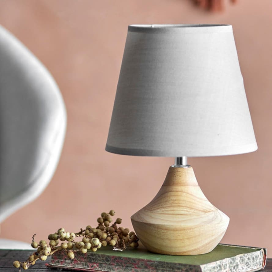 Bloomingville Small Rubberwood Table Lamp And Shade