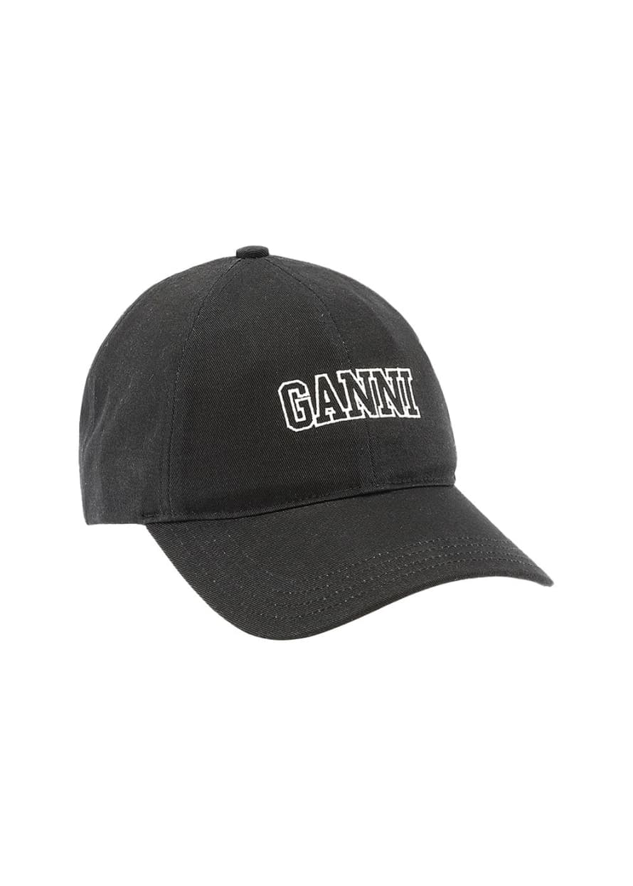 Ganni Black Embroidered Logo Cap