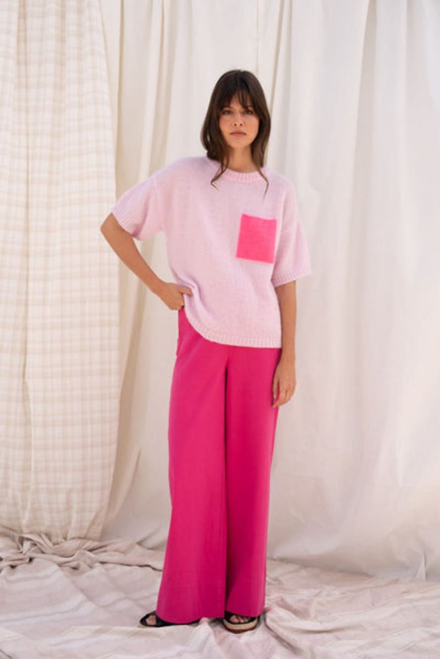 Maison Anje Short Sleeve Knit With Contrast Pocket - Pink