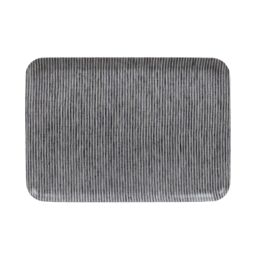 Fog Linen Work Coated Linen Tray - Grey/White Stripe - Large