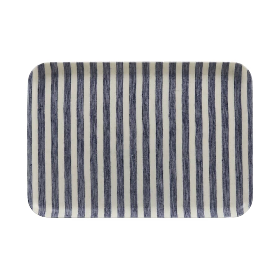 Fog Linen Work Coated Linen Tray - White/Blue Stripe - Medium