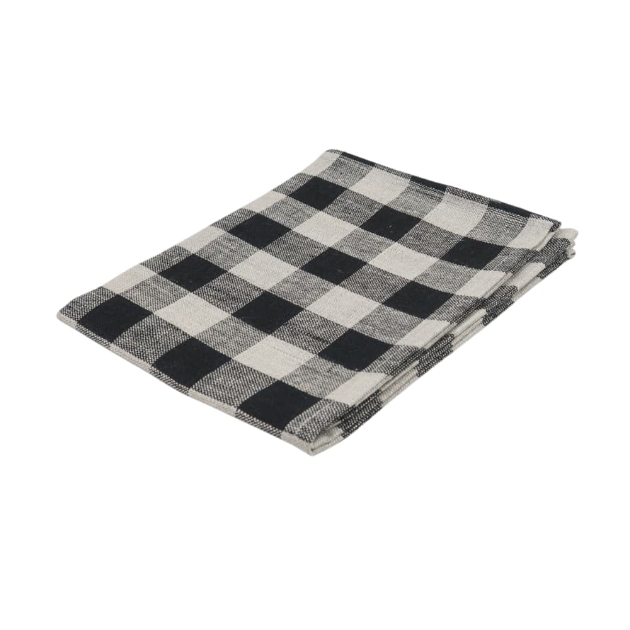 Fog Linen Work 100% Linen Tea Towel - Black Check