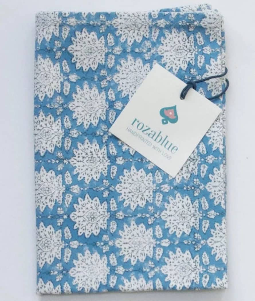 Rozablue Block Print Tea Towel - Blue