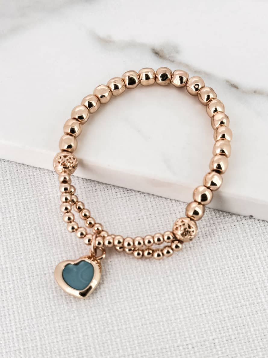 Envy Beaded Gold Bracelet with Teal Charm