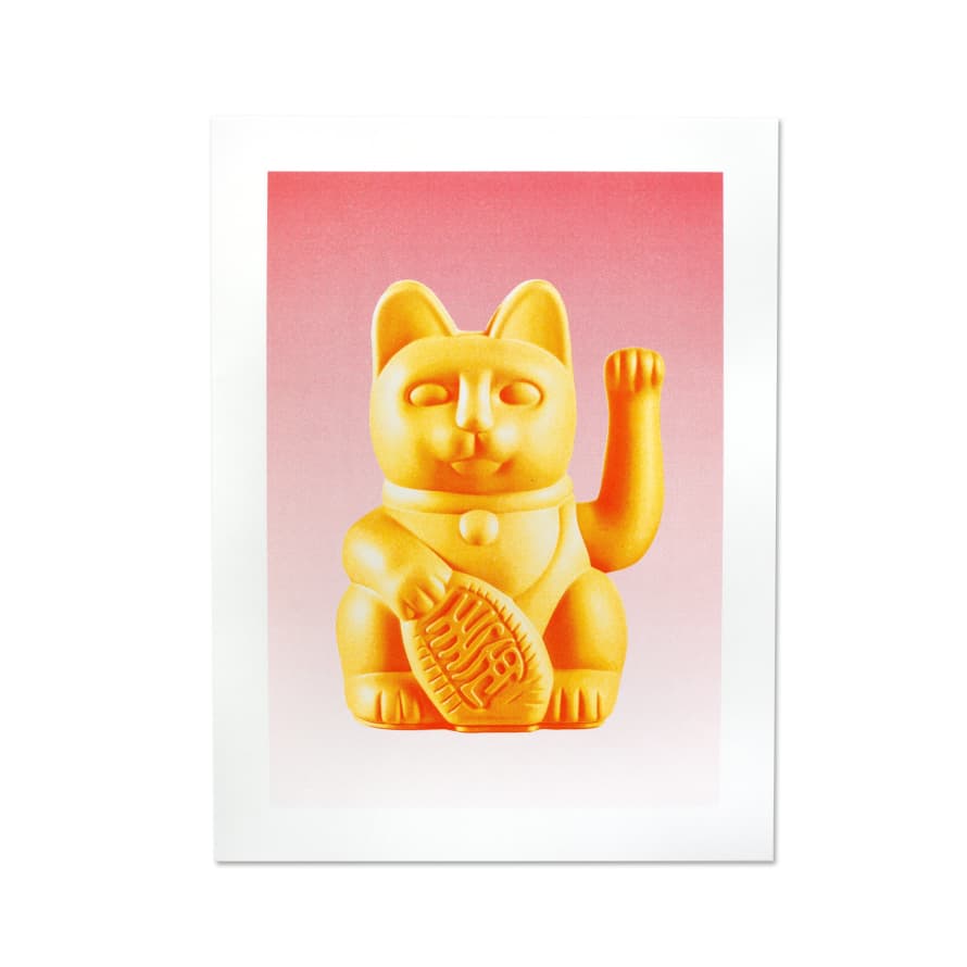 Donkey Products Peach Lucky Cat Risograph Art Print