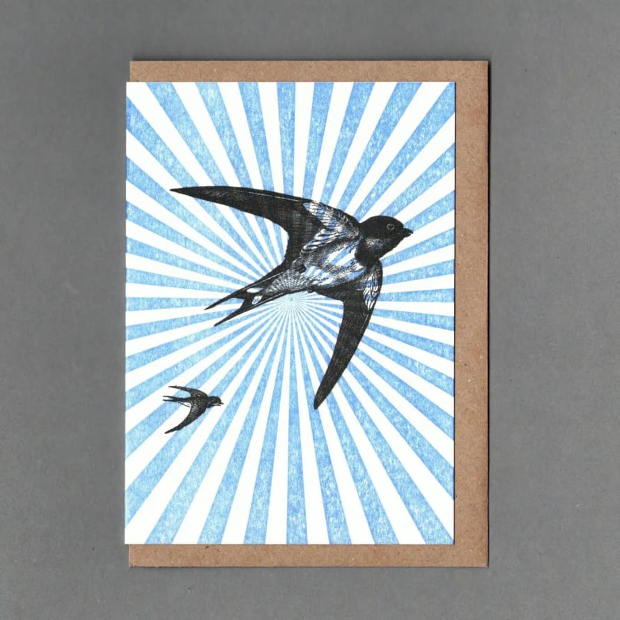 The Passenger Press  Swallow Starburst Letterpress Greeting Card