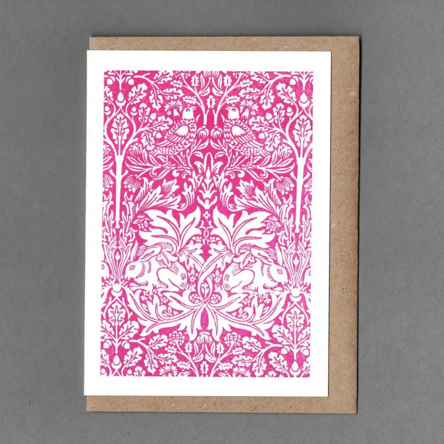 The Passenger Press  William Morris Letterpress  Card - Pink