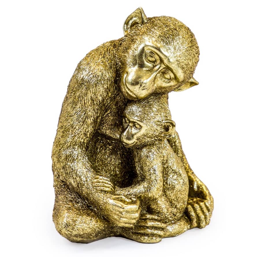 &Quirky Antique Gold Effect Monkey with Baby Figure