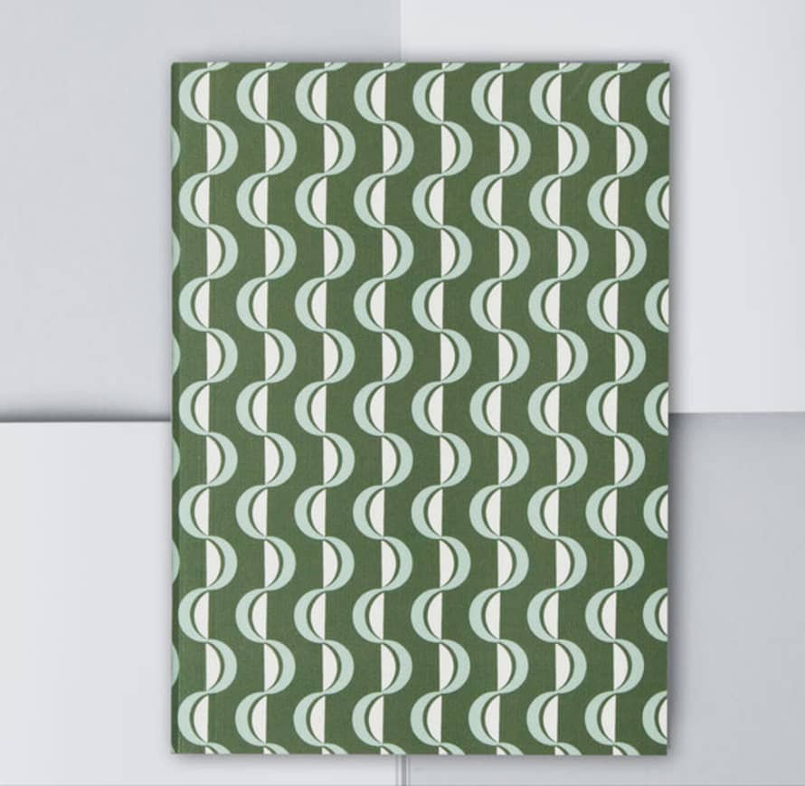 Ola Medium Layflat Notebook - Wave Forest Green/blue - Dot Grid
