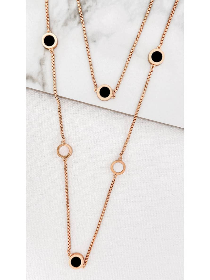 Envy Double Layer Gold Necklace with Black & White Circles