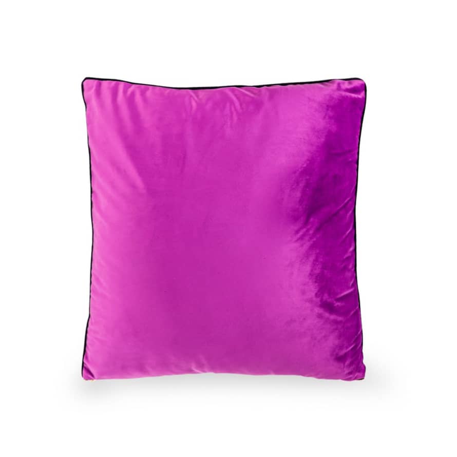 &Quirky Large Deep Purple Velvet Cushion with Gold Effect Zip Detail