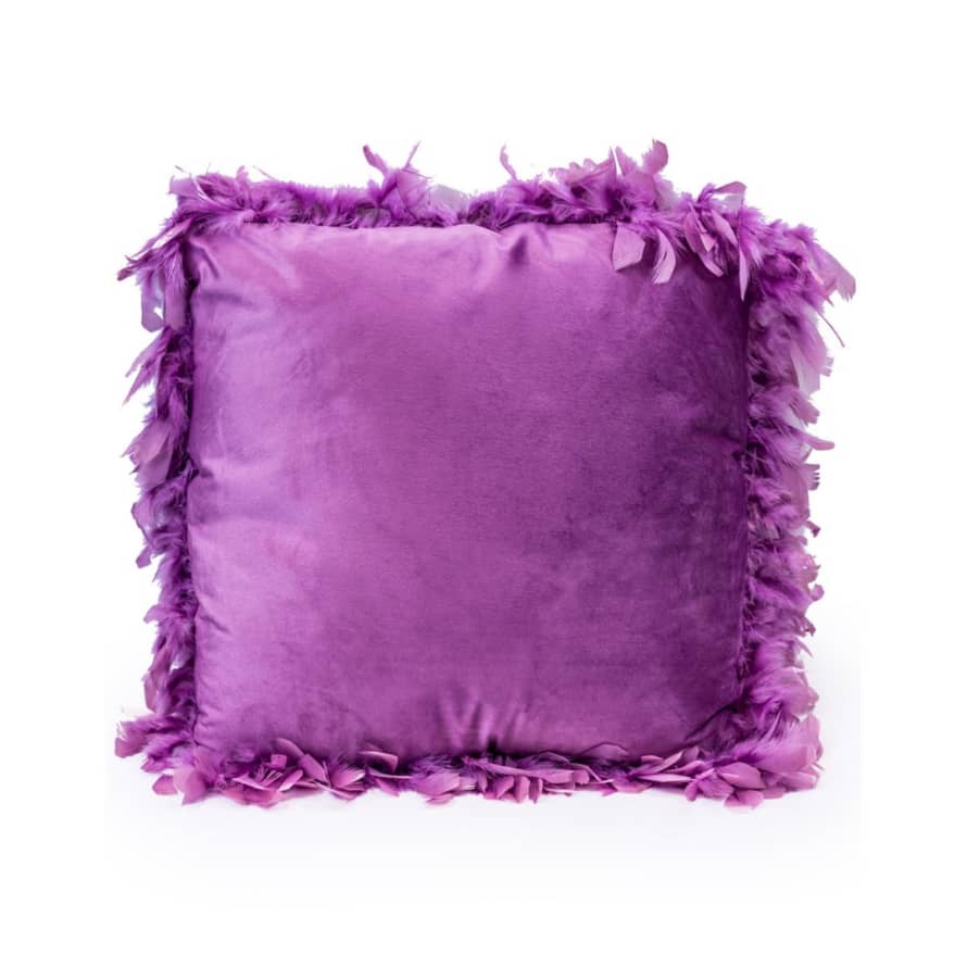 &Quirky Purple Feather Edged Square Velvet Cushion