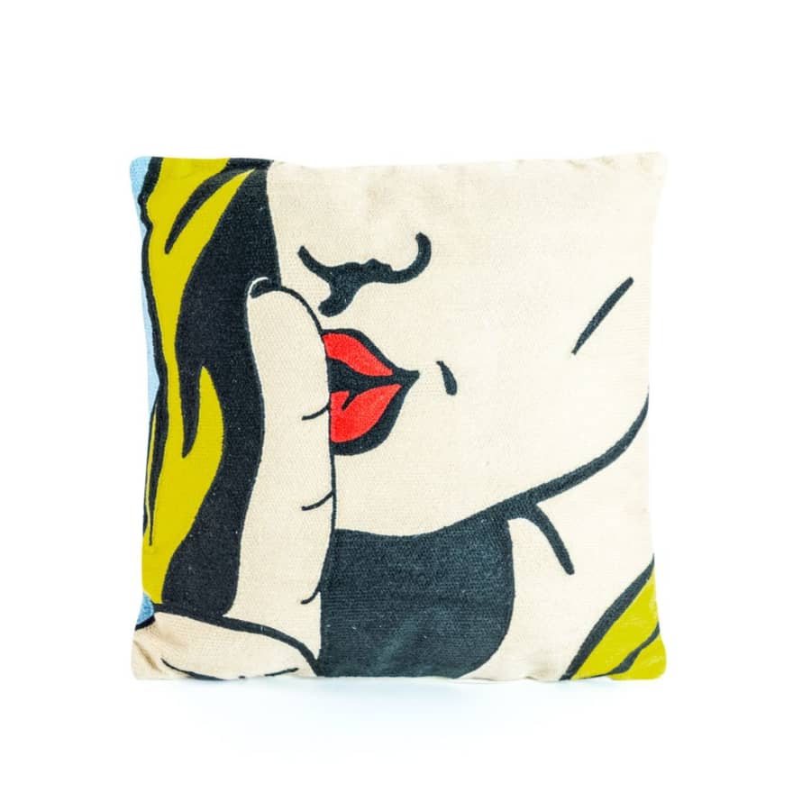 &Quirky Embroidered "Shhh" Pop Art Style Cushion