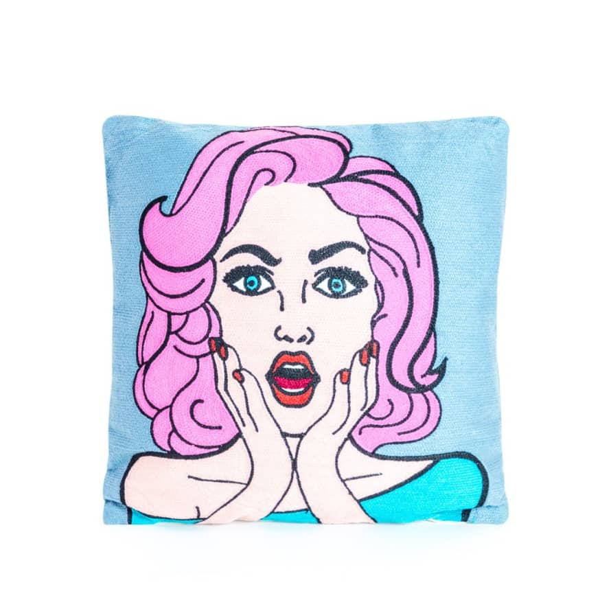 &Quirky Embroidered "Aaaah" Pop Art Style Cushion