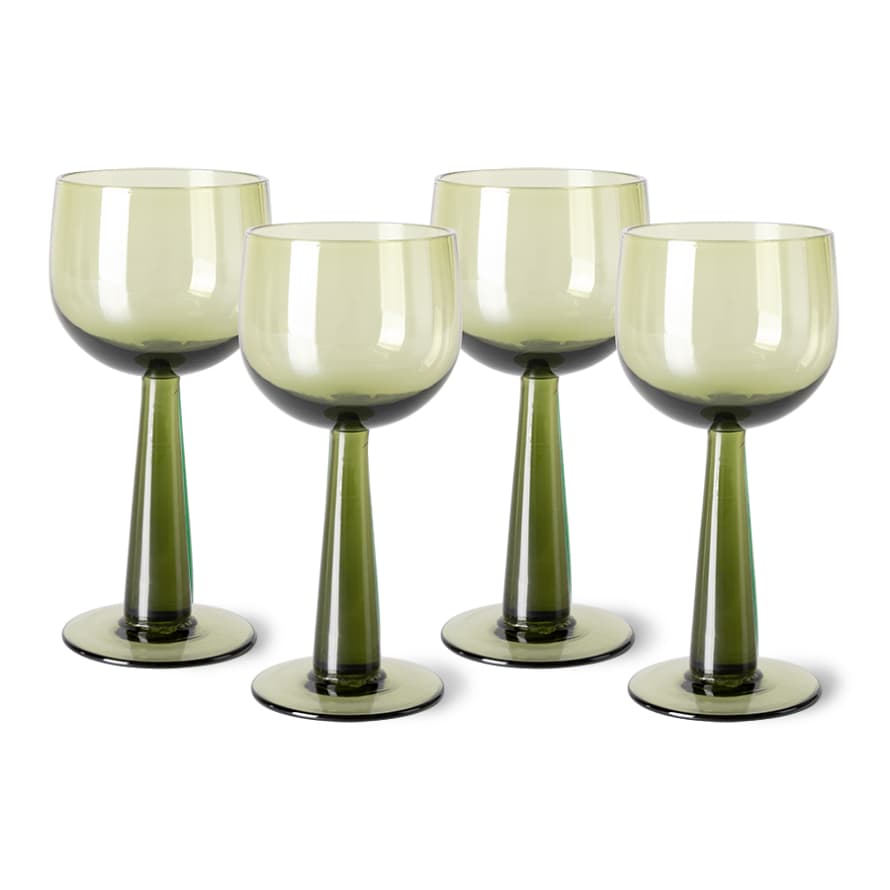 HK Living Set of 4 Tall Olive Green the Emeralds Wine Glasses
