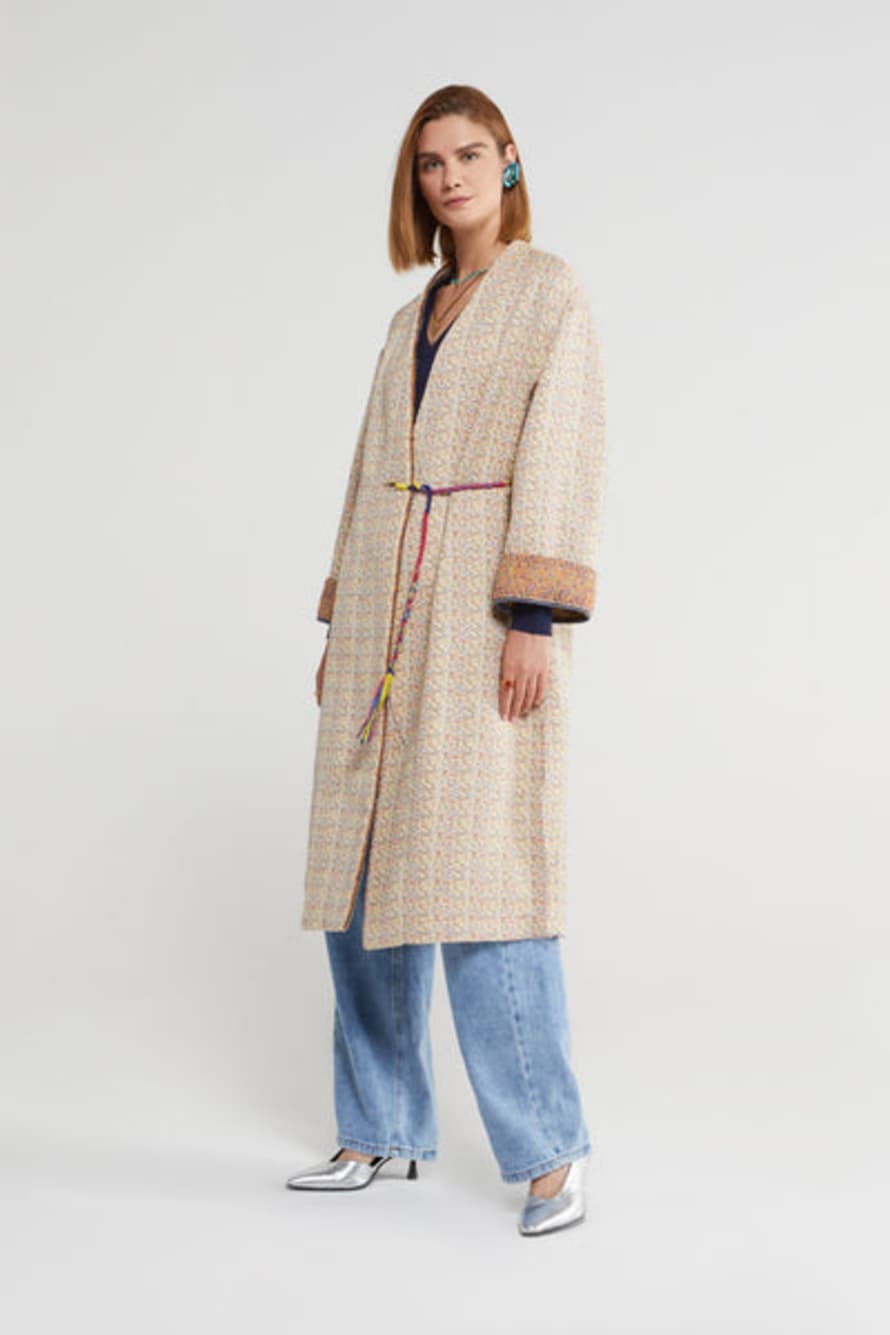 Ottod'Ame  Kimono Coat With Multicoloured Laced Belt