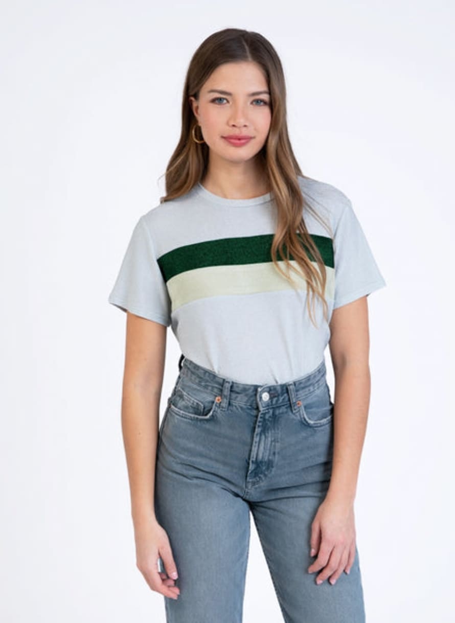 ange  Amilane Tee Shirt In Silver With Green Stripe