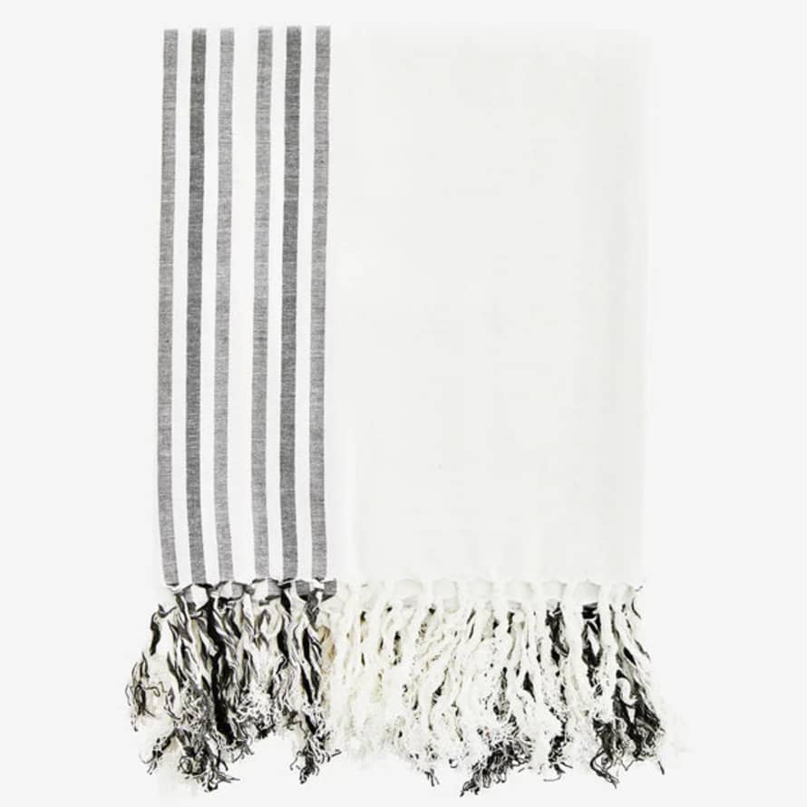 Madam Stoltz Striped Hammam Towel (White/Anthracite)