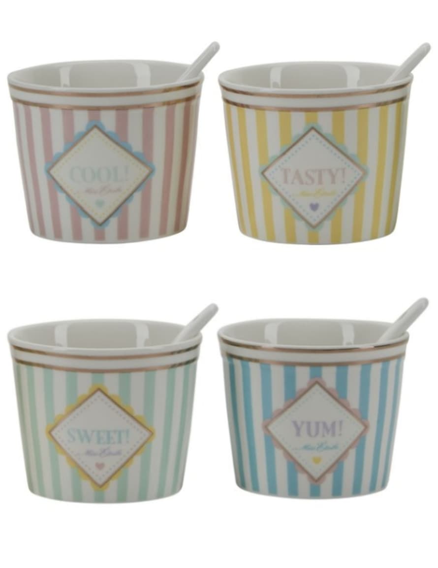 Miss Etoile Ice Cream Bowls Striped Porcelain (set of 4)